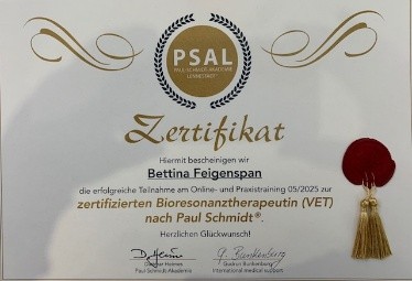Zertifikat Bioresonanz nach Paul Schmidt